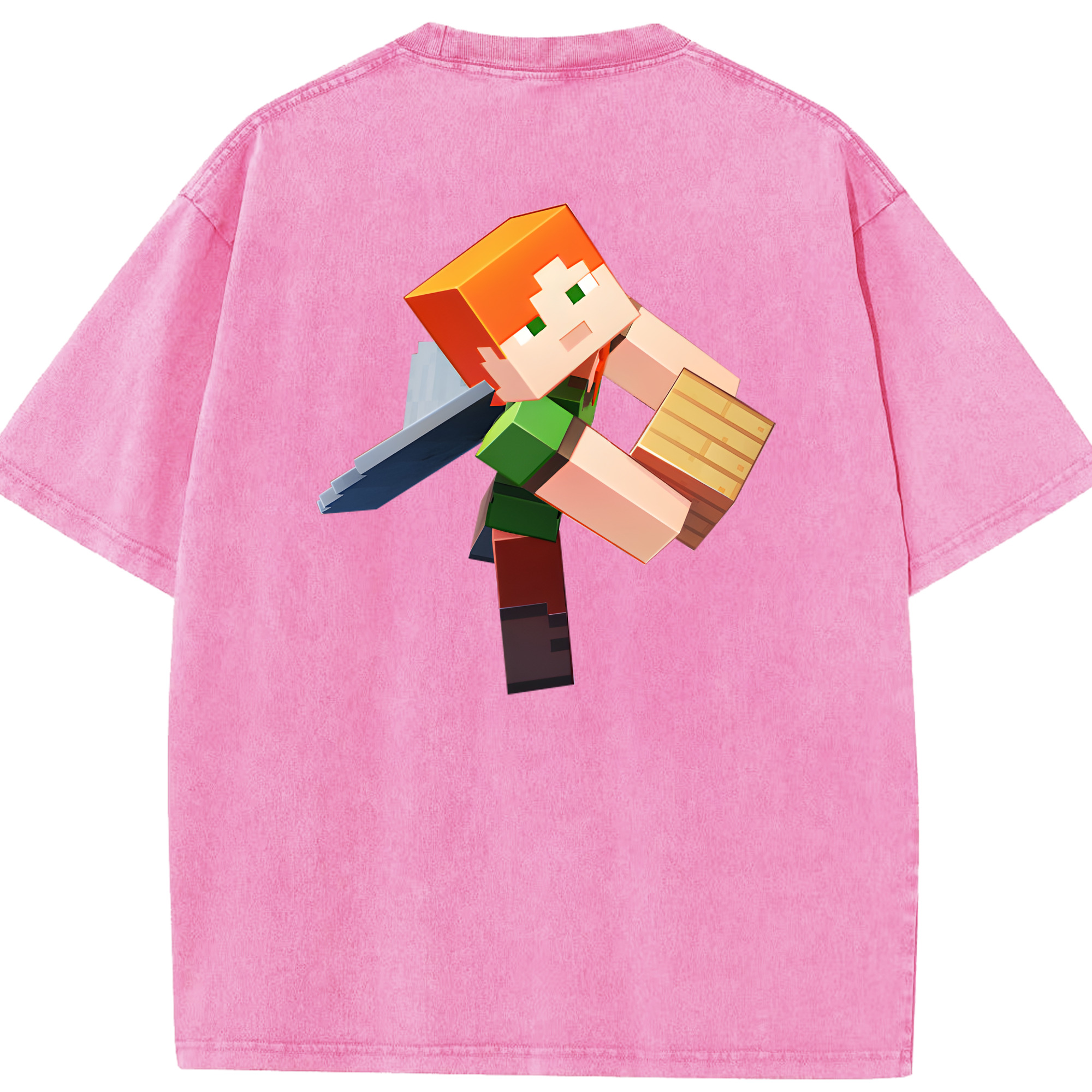 （画像用） マインクラフト ブロックの世界 Minecraft MC Block world 綿100% ヴィンテージ風 半袖Tシャツ（背面プリント）